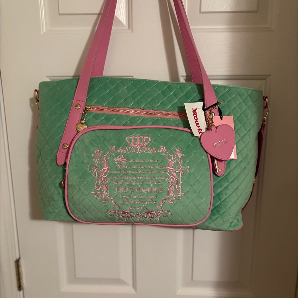 Juicy Couture Quilted Tote in Green and Pink